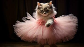 Playful Feline in Tutu. Generative AI photo