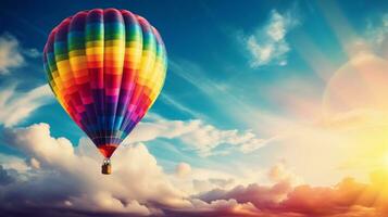 Rainbow over a hot air balloon. Generative AI photo