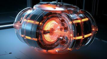 Futuristic nuclear fusion concept with inertial confinement. Generative AI photo