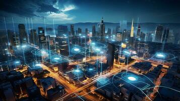 Futuristic Cityscape with IoT Infrastructure. Generative AI photo