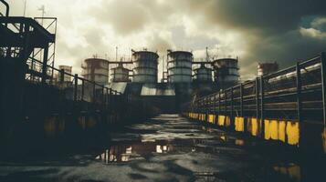 Line of oil tanks in an industrial setting. Generative AI photo