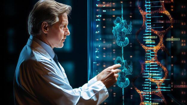 Geneticist explaining genetic mutations. Generative AI photo