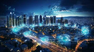 Futuristic Cityscape with IoT Infrastructure. Generative AI photo