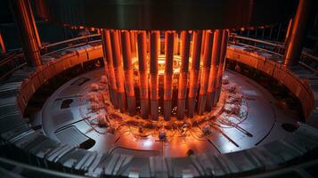 Nuclear reactor core with exposed fuel rods. Generative AI photo