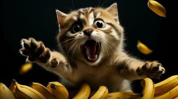 Classic Comedy Cat on Banana Peel. Generative AI photo