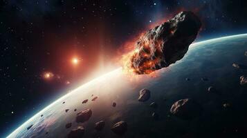 Artist's impression of a comet shooting at a star. Generative AI photo