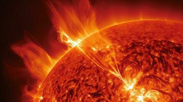 Close up solar prominence sun surface. Generative AI photo