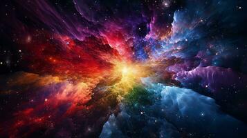 Cosmic explosion colorful gases particles. Generative AI photo