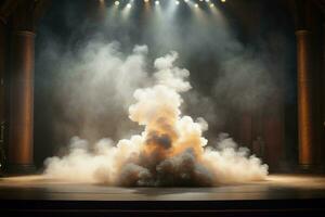 Stage white smoke spotlight background.. AI generated photo