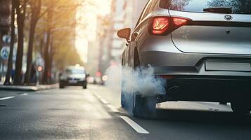 Car exhaust emitting harmful emissions. Generative AI photo