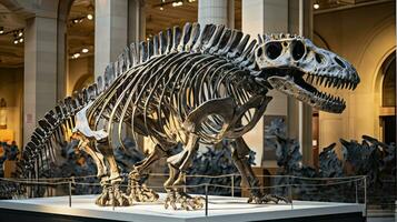 Stegosaurus fossil skeleton in museum. Generative AI photo