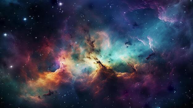 Colorful space filled with stars and clouds. Generative AI photo