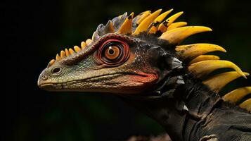 Dilophosaurus with distinctive crests. Generative AI photo
