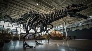 Gigantoraptor fossil skeleton in museum. Generative AI photo