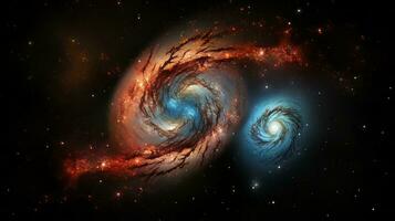 Celestial collision galaxies. Generative AI photo