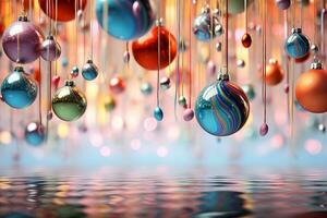 Vibrant Christmas ornaments in a backdrop. Generative AI photo