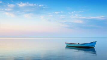 pequeño barco flotante en parte superior de un grande cuerpo de agua. generativo ai foto