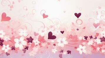 Pink background with hearts and flowers. Generative AI photo