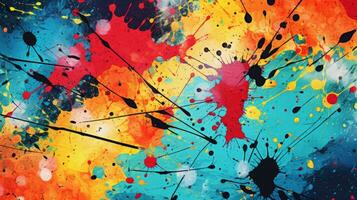 Textured splatters and lines with colors. Generative AI photo