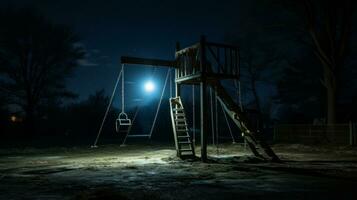 Swing set under the moonlight. Generative AI photo