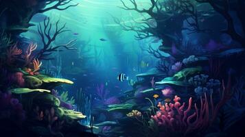 Surreal Underwater World Painting. Generative AI photo