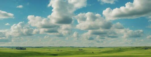 Rusia verano paisaje - verde archivos, el azul cielo y blanco nubes ai generado foto