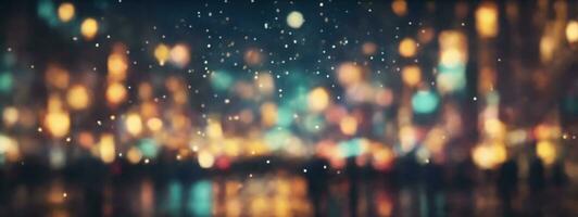 abstract background with bokeh defocused lights and shadow from cityscape at night, vintage or retro color tone. AI generated photo