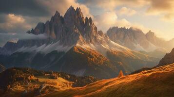 Generative AI, Majestic Mountains the grandeur of towering mountain ranges. photo
