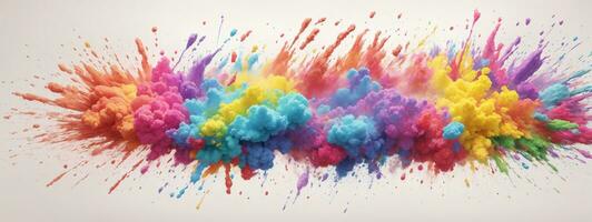 colorful rainbow holi paint color powder explosion isolated white wide panorama background. AI generated photo