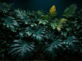 Collection of tropical leaves,foliage plant in blue color with space background. AI generated photo