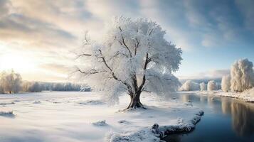 generativo ai, invierno felicidad un sereno cubierto de nieve paisaje, ai generativo foto