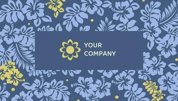 Dark Blue Floral Business Card (Horizontal) template