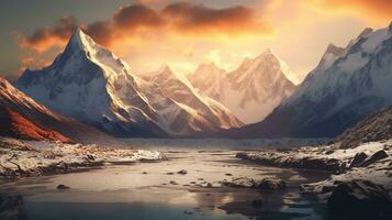 Generative AI, Majestic Majesty A Captivating View of Snowcapped Peaks photo