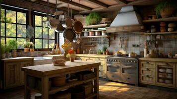 Generative AI, Cozy and Charming Rustic Kitchen Design photo