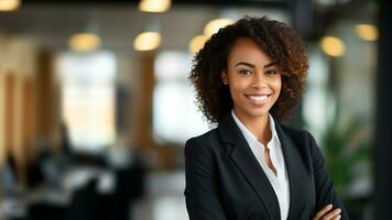 Confident African American Businesswoman in Elegant Work Attire, AI Generative photo