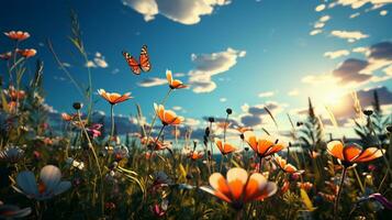 Capturing Nature's Beauty Meadow with Colorful Butterflies, AI Generative photo