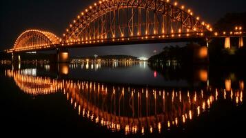 Luminous Reflections Nighttime Glow of a Famous Bridge, Generative AI photo