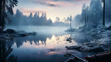 Foggy Winter Morning Serenity, AI Generative photo