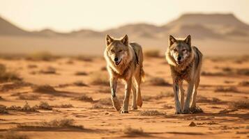 Wolves Navigating the Desert's Challenges, AI Generative photo