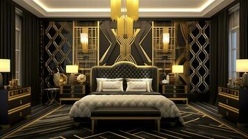 Generative AI, Glamorous and Luxurious Art Deco Bedroom photo