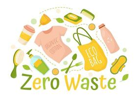 Zero Waste Vector Illustration of Eco Friendly with Recyclable and Reusable Products for Save the Planet and Go Green in Flat Cartoon Background