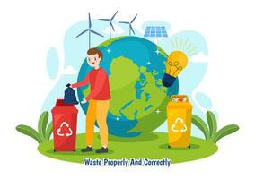 Waste Properly And Correctly Vector Illustration with Demonstration of Correct Garbage Sorting and Proper Disposal in Flat Cartoon Background Design