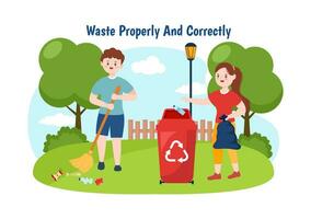 Waste Properly And Correctly Vector Illustration with Demonstration of Correct Garbage Sorting and Proper Disposal in Flat Cartoon Background Design