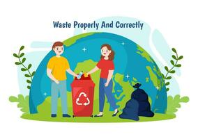 Waste Properly And Correctly Vector Illustration with Demonstration of Correct Garbage Sorting and Proper Disposal in Flat Cartoon Background Design