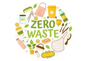 Zero Waste Vector Illustration of Eco Friendly with Recyclable and Reusable Products for Save the Planet and Go Green in Flat Cartoon Background