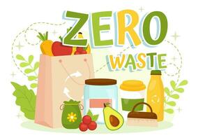 Zero Waste Vector Illustration of Eco Friendly with Recyclable and Reusable Products for Save the Planet and Go Green in Flat Cartoon Background