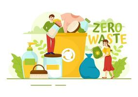 Zero Waste Vector Illustration of Eco Friendly with Recyclable and Reusable Products for Save the Planet and Go Green in Flat Cartoon Background