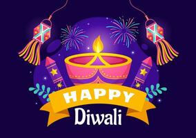 Happy Diwali Hindu Vector Illustration with Indian Rangoli and Fireworks Background for Light Festival of India in Flat Kids Cartoon Design