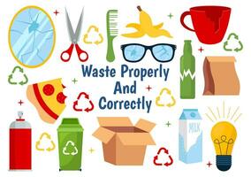 Waste Properly And Correctly Vector Illustration with Demonstration of Correct Garbage Sorting and Proper Disposal in Flat Cartoon Background Design