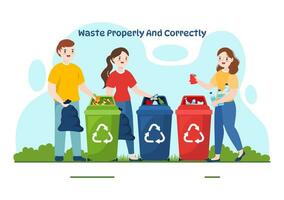 Waste Properly And Correctly Vector Illustration with Demonstration of Correct Garbage Sorting and Proper Disposal in Flat Cartoon Background Design